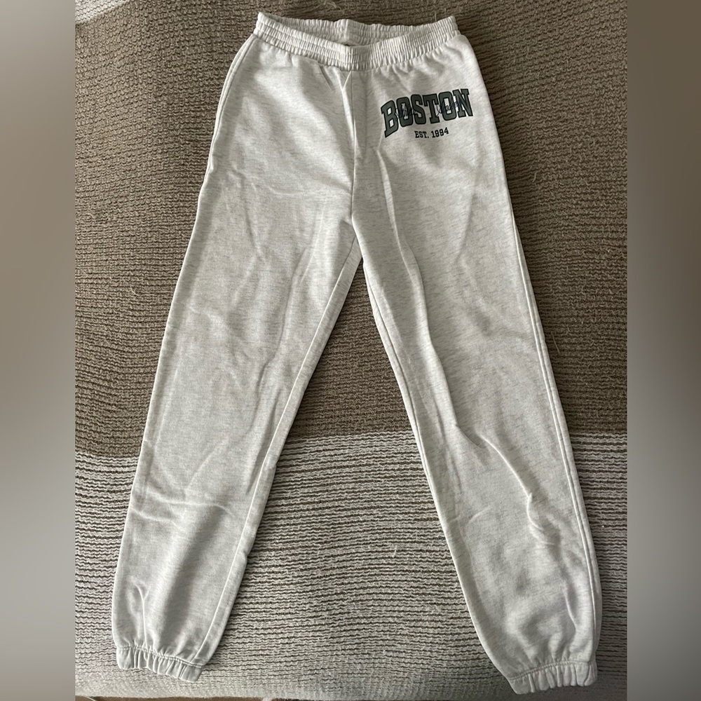 Loved H&M Kids x Boston Varsity Style Track Pants Joggers Cream Kids Size 10